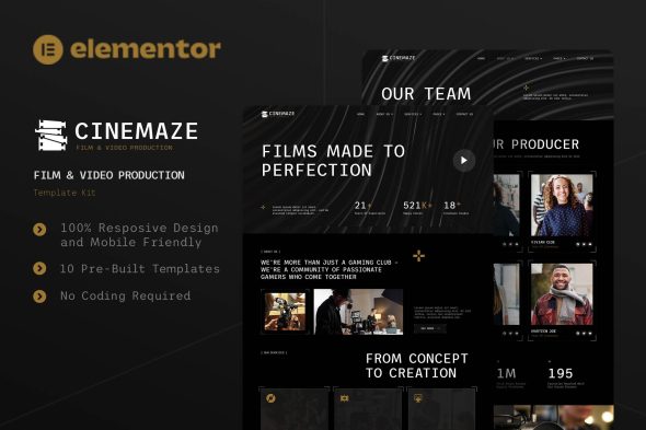 Download Cinemaze – Film & Video Production Elementor Template Kit