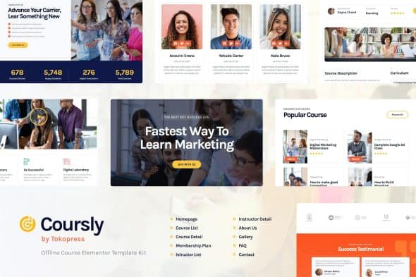 Coursly | Education & Offline Course Elementor Template Kit