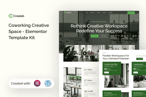 Crealab – Coworking Creative Space Elementor Template Kit