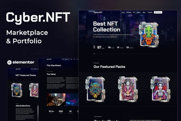 Cyber.NFT Marketplace & Portfolio Elementor Template Kit