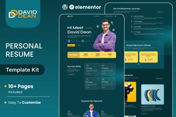 DavidDean - Personal Portfolio & Resume Elementor Template Kit