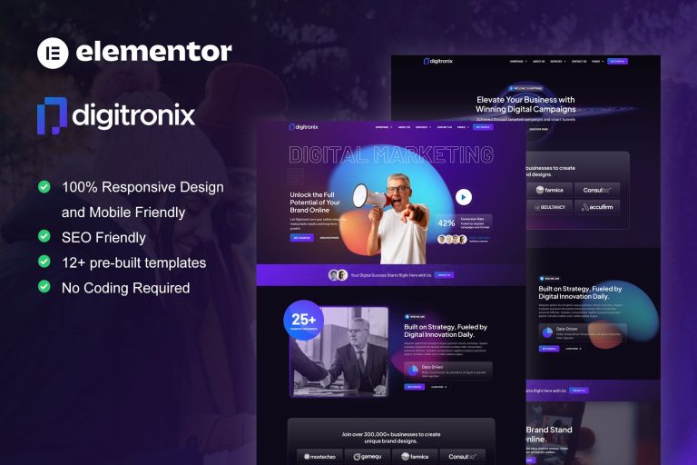 Digitronix – Dark Digital Agency Elementor Pro Template Kit - GPLVilla