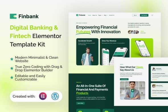 Finbank - Digital Banking & Fintech Elementor Template Kit