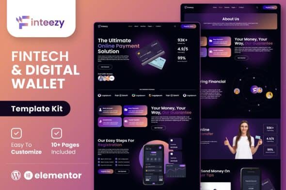 Finteezy - Fintech Startup & Digital Wallet Elementor Template Kit