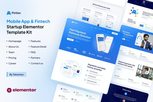 Fintex - Mobile App & Fintech Startup Elementor Template Kit