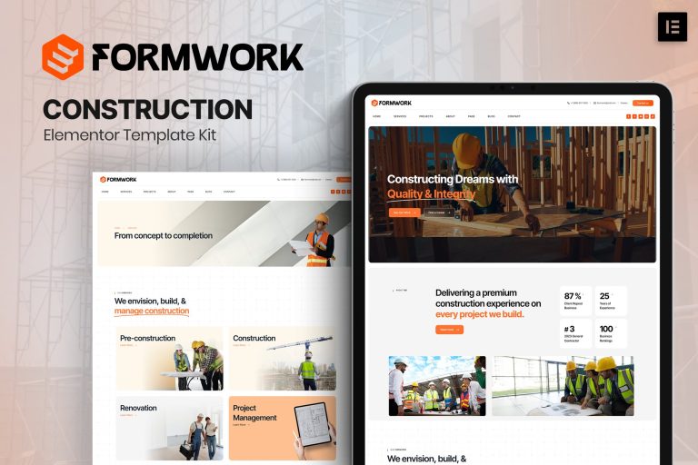 Formwork – Construction Elementor Template Kit - GPLVilla