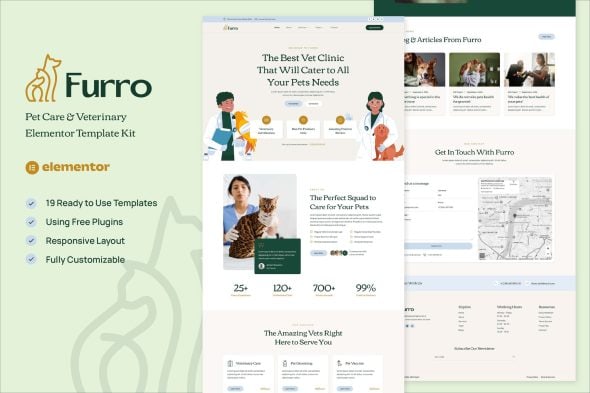 Furro - Pet Care & Veterinary Elementor Template Kit