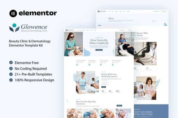 Download Glowence – Beauty Clinic & Dermatology Elementor Template Kit