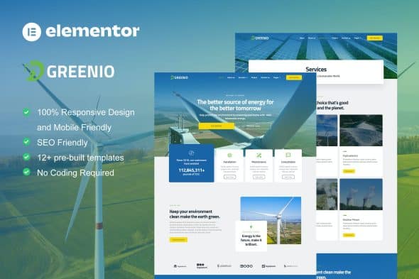 Greenio - Green Energy & Technology Company Elementor Template Kit