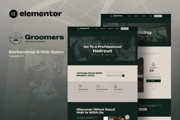 Groomers - Barbershop & Hair Salon Elementor Template Kit