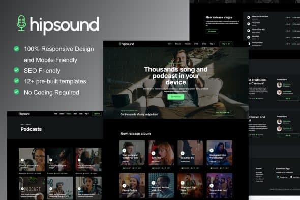 Hipsound - Music Streaming & Podcast Elementor Template Kit