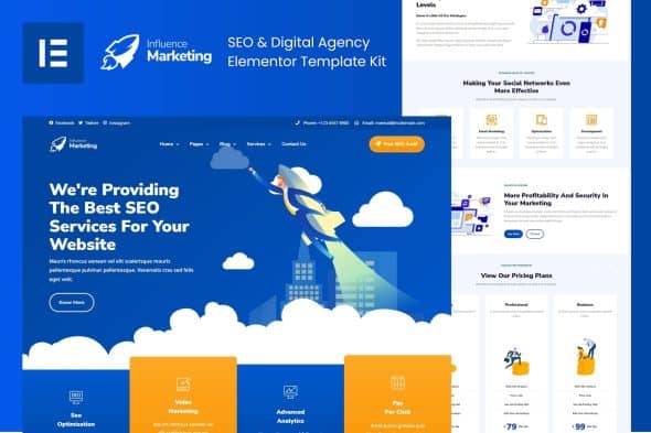 Influence Marketing - SEO & Digital Agency Elementor Template Kit