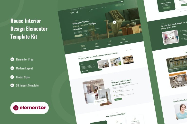 Intre - House Interior Design Service Elementor Template Kit - GPLVilla