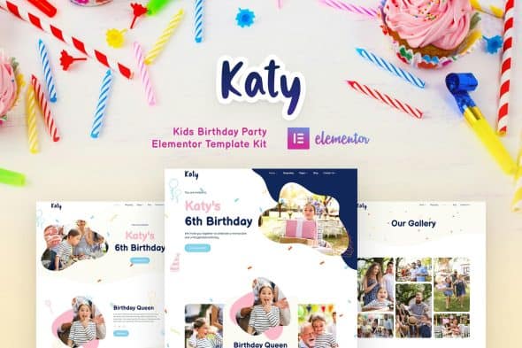 Katy - Kids Birthday Party Planner & Invitation Elementor Template Kit