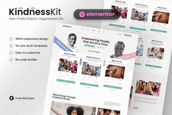 KindnessKit – Non-Profit & Charity Elementor Template Kit – Donation & Fundraising