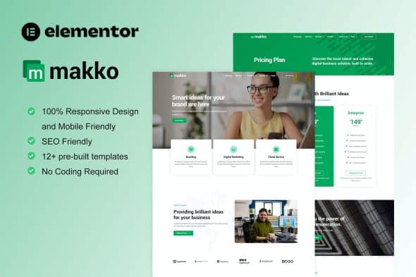 Makko - Digital Agency Elementor Pro Full Site Template Kit