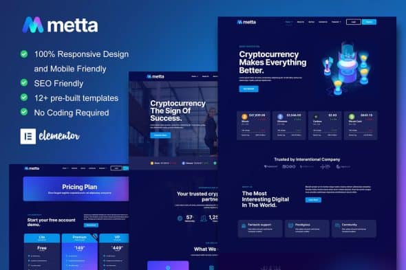 Metta - Cryptocurrency Blockchain & Bitcoin Elementor Template Kit