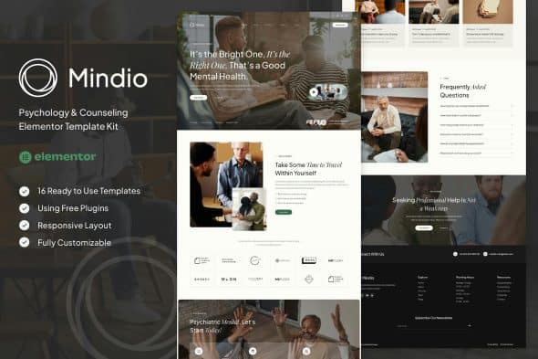 Mindio - Psychology & Counseling Elementor Template Kit