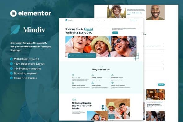 Mindiv - Mental Health Therapy Elementor Template Kit