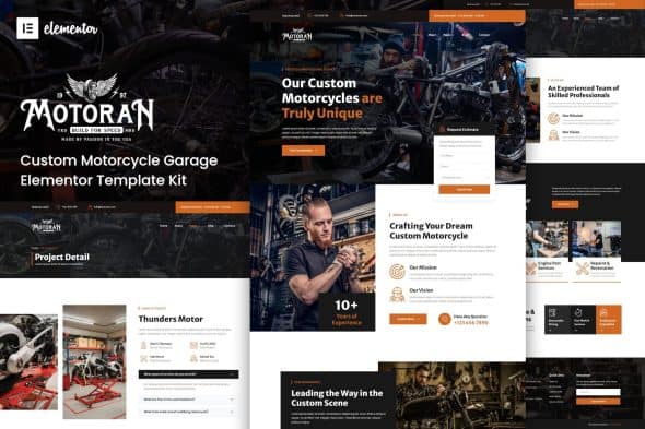 Motoran - Custom Motorcycle Garage Service Elementor Template Kit