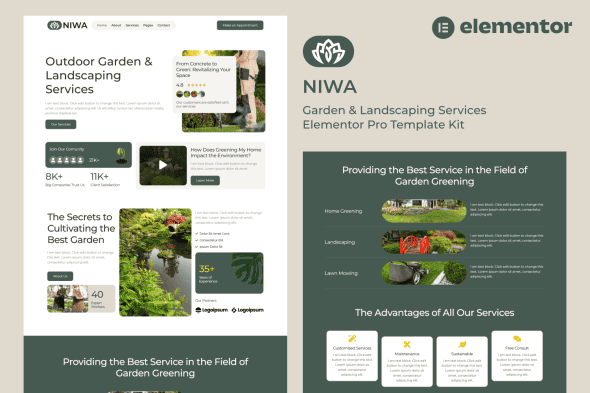 Download Niwa – Garden & Landscaping Services Elementor Pro Template Kit