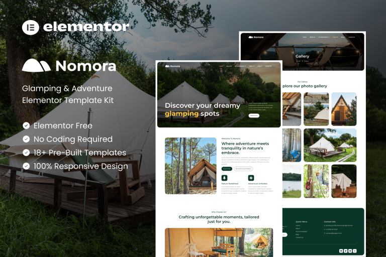 Nomora – Glamping & Adventure Elementor Template Kit - GPLVilla