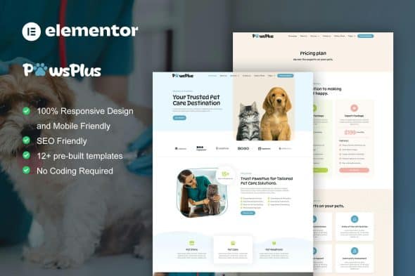 PawsPlus - Pet Care & Veterinary Elementor Template Kit