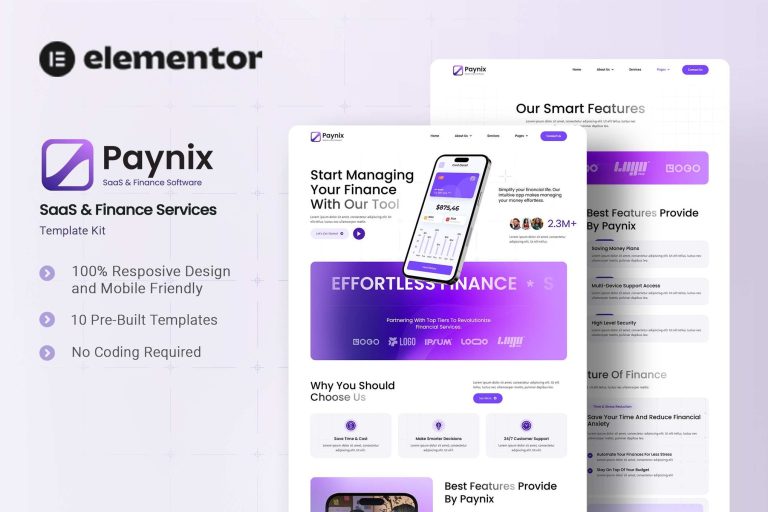 Paynix – SaaS & Finance Services Elementor Template Kit - GPLVilla