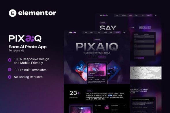 Download Pixaiq – Saas AI Photo App Elementor Template Kit