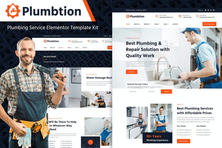 Plumbtion - Plumbing Services Elementor Template Kit - GPLVilla