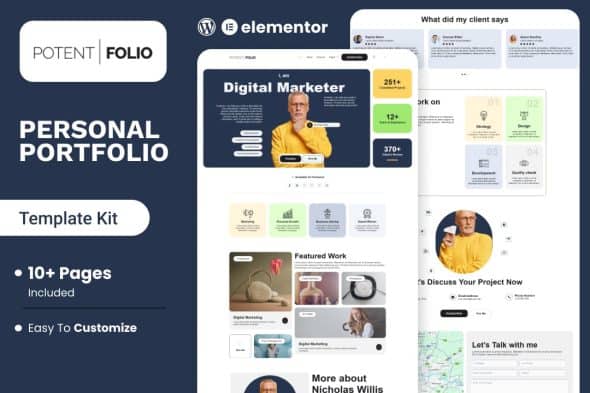 Download PotentFolio – Digital Marketer Portfolio Elementor Template Kit