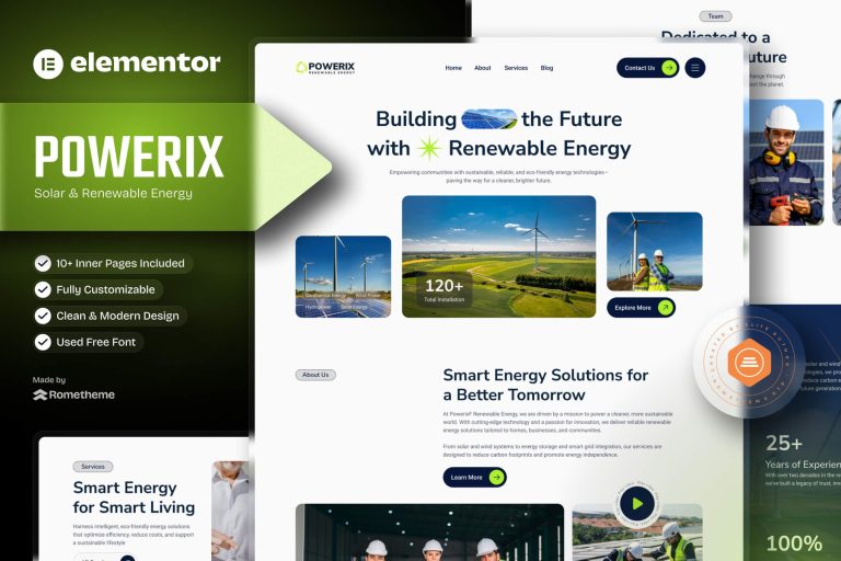 Powerix – Solar & Renewable Energy Elementor Template Kit - GPLVilla