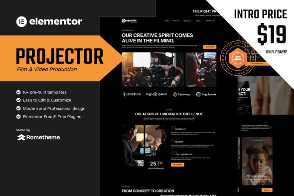 Projector – Film & Video Production Elementor Template Kit