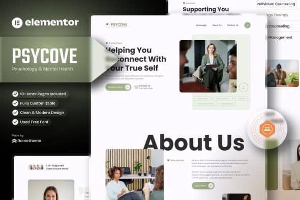 Download Psycove – Psychology & Mental Health Elementor Template Kit