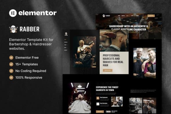 Rabber - Barbershop & Hairdresser Elementor Template Kit