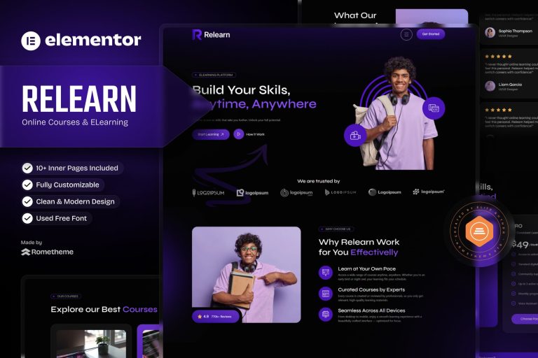 Relearn – Online Courses & E-Learning Elementor Template Kit - GPLVilla