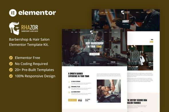 Rhazor - Barbershop & Hair Salon Elementor Template Kit