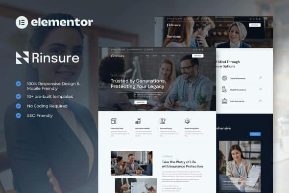 Rinsure - Insurance Agency Elementor Template Kit