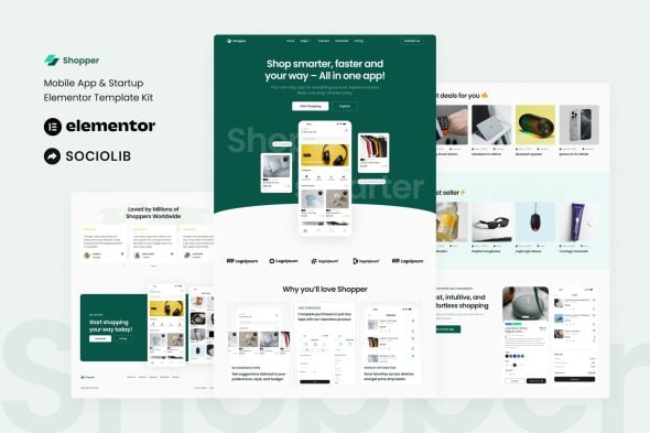 Download Shopper – Mobile App & Startup Showcase Elementor Template Kit