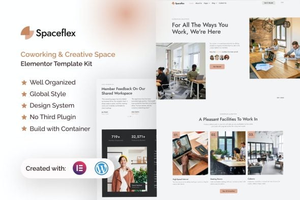 SpaceFlex Coworking & Creative Space Elementor Template Kit