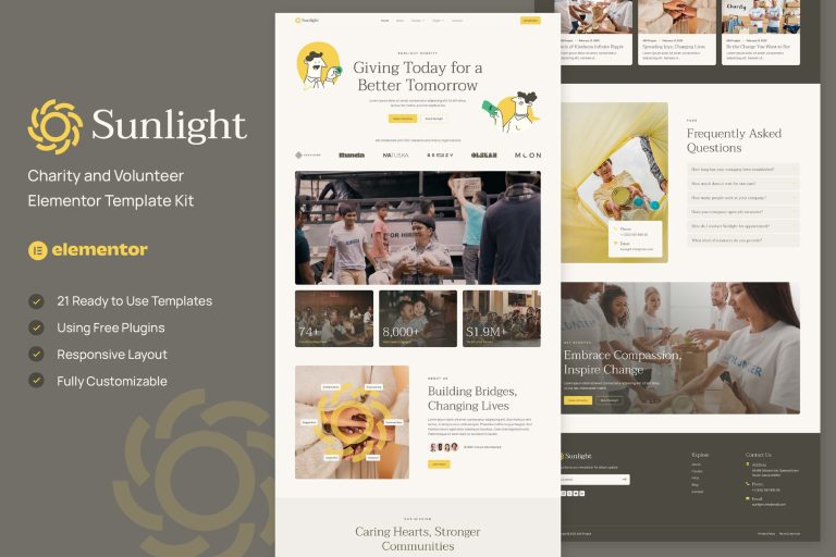 Sunlight – Charity and Volunteer Elementor Template Kit - GPLVilla