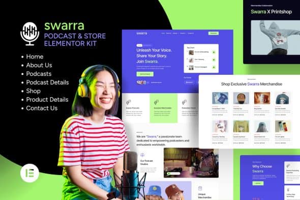 Swarra - Podcast Streaming & Merchandise Store Template Kit