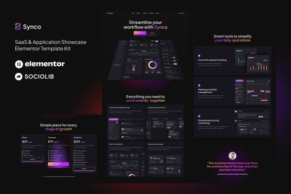 Synco – SaaS & Software Showcase Elementor Template Kit