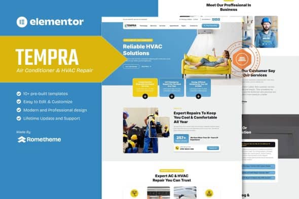 Tempra – Air Conditioner & HVAC Repair Elementor Template Kit