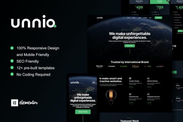 Unniq - Dark Digital Creative Agency Elementor Template Kit