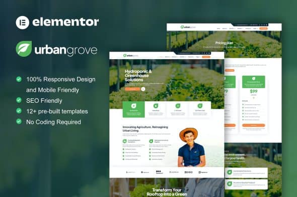 UrbanGrove - Hydroponic & Agriculture Elementor Template Kit