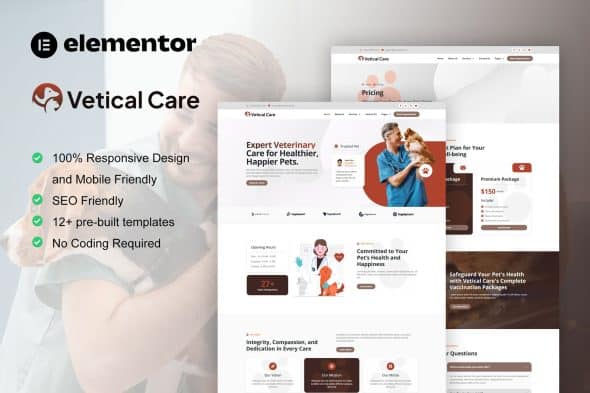 VeticalCare - Veterinary & Pet Care Elementor Pro Template Kit