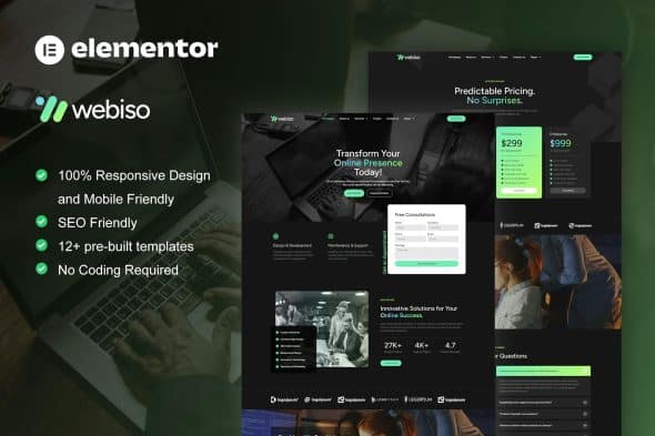 Webiso - Dark Digital Agency Elementor Template Kit