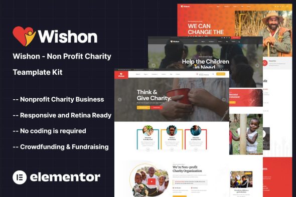 Wishon - Non Profit Charity Elementor Template Kit