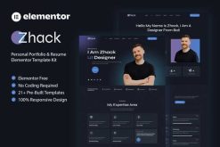 Zhack - Personal Portfolio & Resume Elementor Template Kit